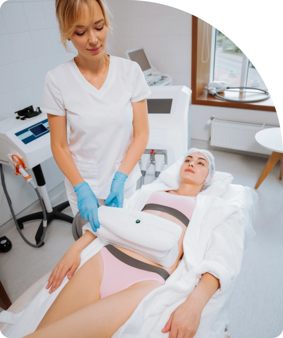 A woman is getting her hair and body hair shaved